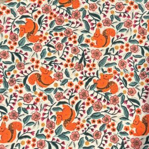 tissu coton écureuil orange pour création artisanale d'accessoires